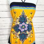 Colorful Boho Strapless Halter Handkerchief Floral Top Size Small Yellow Orange Photo 1