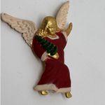 1990s AJC Angel Christmas Tree Figurine Pin Brooch Vintage Holiday Jewelry Red Photo 7