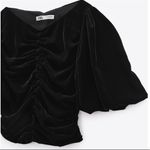 ZARA  Black Velvet Ruched Top With Decretive Front Button Detail Size Small Photo 3