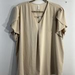 Womans Anyally Flowy Blouse 3 XL Nude V Neck Short Cap Sleeves Tan Size 3X Photo 0