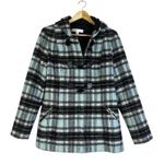 New York Company Plaid Duffle Coat Hooded Wool Toggle Button Women's Medium Black Photo 0