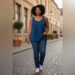 Lock & Love NWT Teal (Green/Blue) Wide Strap Tank Top. Pleats. Blue Size XL Photo 4