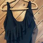 Kona Sol  Swim Black Shoulder Ruffle Medium Coverage One Piece Swimsuit Photo 4