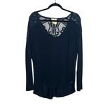 Free People Gatsby Boho Lace Scoop Neck Blue Ribbed Long Sleeve Top Size Medium Photo 5