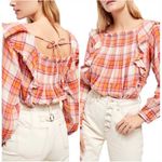 Free People NWT  Sienna Plaid Ruffle Square Neck Blouse S Photo 1
