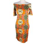 Love j Dress M Retro Orange Geometric Print Off Shoulders Short Sleeves Photo 9