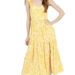 Angie Midi Dress Cap Sleeve Tiered Skirt Yellow Floral Open Back Womens Large Photo 0