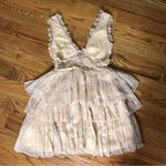 Nissa Cream Silk Lace Ruffle Sleeveless Dress NWT Tan Size 4 Photo 6