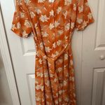 Women's Unbranded Orange White Floral Midi Dress XL Photo 0