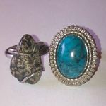 Vintage Silver Tone Turquoise & Stone Adjustable Rings Photo 0
