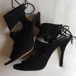 Aquazzura Firenze Suede Cutout Ankle Tie Stiletto Heels 7 37 Black Made In Italy Size 7.5 Photo 3