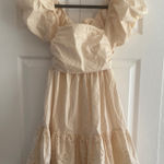 En Saison Juliet puff sleeve eyelet elegant Beige babydoll Dress big bow back S‎ Photo 0