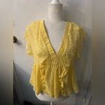 ZARA Yellow Polka Dot Ruffle Lace Short Sleeve Blouse S Dopamine Balletcore Twee Photo 2