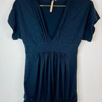 Papaya  Black Plunge V Neck Short Sleeve Top Y2K Minimalist Size Medium Polyester Photo 0