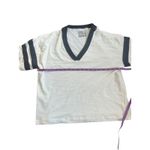 Faherty  Sunwashed Slub Varsity Tee Organic Cotton V Neck Size M Navy Stripes Photo 5