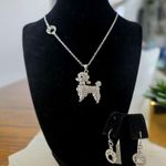 Boutique Silver Chain Necklace Poodle Dog Rhinestone Pendant Paw Print Earrings Set Photo 0