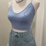 Forever 21  Baby Blue Seamless Embroidered Lace Bralette Cropped Tank Top - S Photo 0