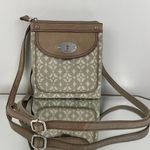 Fossil Beige Tan Leather Fabric Crossbody Sling Bag Purse Photo 0