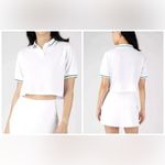 90 Degrees by Reflex UPF 50 Womens White Pique Tennis Polo Crop Tee Sz.XS Photo 1