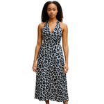 ASOS NWT Bohemian Leopard Print Blue Halter Maxi SunDress Vaca Beach Size 14 Photo 1