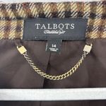 Talbots Wool Collarless Blazer Jacket Womens Size 14 Brown Plaid Classic Preppy Photo 2
