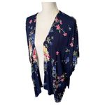 Angie  Kimono Womens S Boho Floral Print Open Cardigan Drape Dolman Navy Blue Photo 3