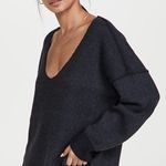 Free People Free‎ People Oversized V-Neck Sweater Black Gray Medium Photo 2