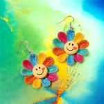 Rainbow Color Sunflower‎ Smiling Face Design Dangle Earrings Cute Knit St… Yellow Photo 1