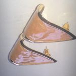 Vintage Gold Tone Shimmer Enamel Half Hoop Retro Boho Pierced Earrings Photo 4