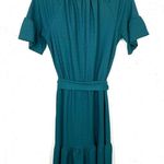 MICHAEL Michael Kors Key Hole Tie Waist Peasant Ruffle Dress Teal Size Small Green Photo 4