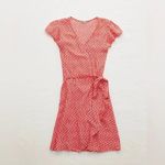 Aerie  Red and White Ditsy Floral Wrap Mini Dress Photo 1