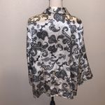 Covington black white satin floral paisley 3/4 flare sleeves button Down blouse Photo 7