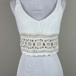 Hollister Tank Top Womens XS White Crochet Cropped Floral V-Neck Festival Boho Photo 0