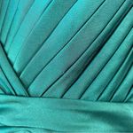 Mac Duggal  26542 Pleated Satin Long Sleeve V-Neck Gown Emerald Green 4 Photo 7
