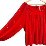 Collective Tops Red Sequin Blouse Long Sleeve Tie Back Size 3X Photo 1