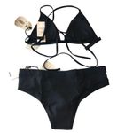 prAna  Bikini Set Sunkissed Top Upswell Bottom Triangle String Ties Black XS Photo 1