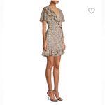 Rebecca Vallance Anya Wrap Mini Dress Sz 6 Beige Black Leopard Print Ruffle Hem Photo 1