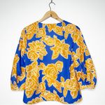 CROSBY by Mollie Burch  Blue Orange Floral V-Neck 3/4 Sleeve Blouse Size XS Photo 2