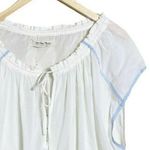 Free People Oversized Top Blouse White Gauze Sheer Tie Neck Blue Trim XS NWOT Photo 3