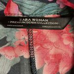 ZARA  Woman Blue Orange Floral Button Up Blouse‎ Size M Collared Flowy Semi Sheer Photo 10