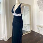 Blondie Nites Early 2000's Cinched Black Belted Asymmetric Prom Formal Dress Photo 2