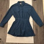 Cider  Dark Teal Solid Collar Mini Dress XS NEW Fall Academia Classic Preppy Boho Photo 0