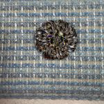 Blue Tweed Clutch Evening Bag Purse with Jeweled Flower Accent Formal Photo 3