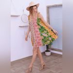 Ninexis Color Block Floral Boho Hippie Patchwork Dress Tassel Ties Womens Small Yellow Photo 1