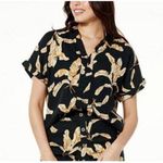 Colleen Lopez Black & Tan Floral Leaf Print Linen Blend Button Photo 0