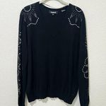 Desigual [] Black Floral Rhinestone Vancouver V-Neck Sweater Relaxed Fit Sz Small Photo 0
