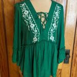 Spense bright green embroidered bell sleeve peasant top Size L Photo 4