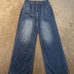 Womens Jeans Size Medium Wide Leg High Rise Minimalist Modest Blue Pants Photo 0