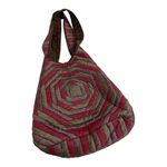 Shoulder silk bag can be closed two way's. Button is made out of coconut shell. Red Photo 4