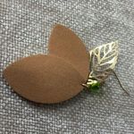 Green and Brown Faux Leather Leaf Teardrop Earrings Photo 5